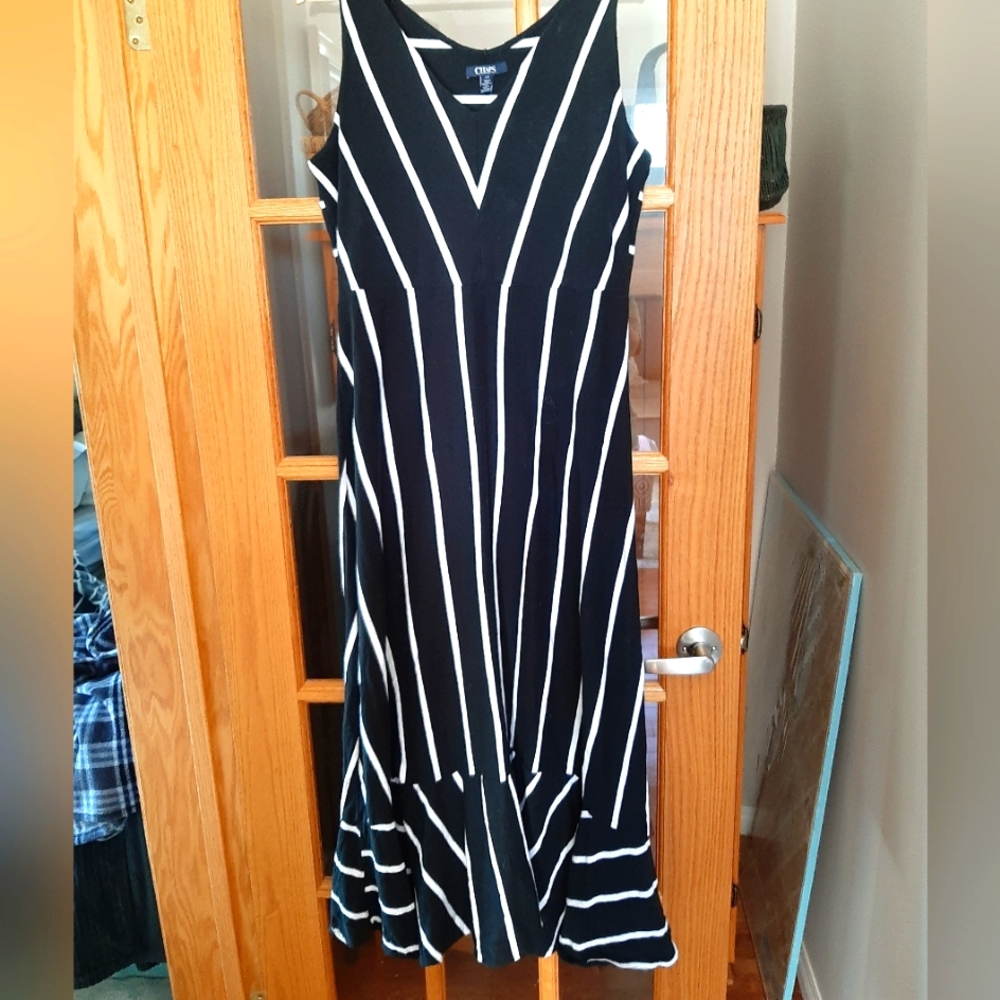 Chaps black and white striped maxi dress